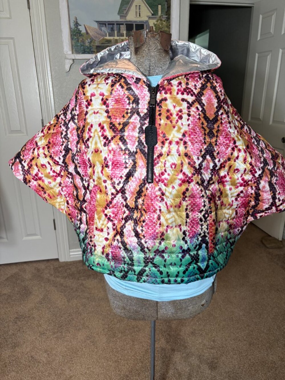 Think Royln Pink Python Snake 1/2 Zip Quilted Hoodie Crop Jacket